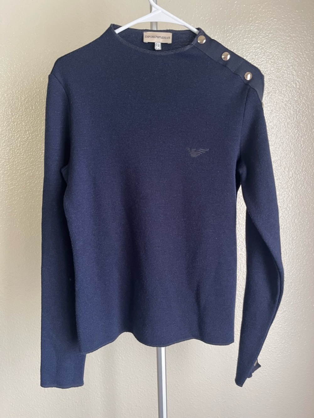 Emporio Armani Crewneck Sweater Shoulder Buttons Navy Size 14
